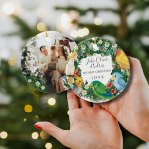 Baby 1st First Christmas Tropical Exotic Parrots   Ceramic Ornament