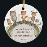 Baby 1st First Christmas Woodland Forest Animals Ceramic Ornament<br><div class="desc">This whimsical design features a group of adorable forest animals and cascading rustic botanical greenery.</div>