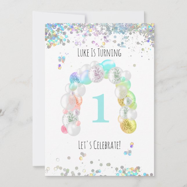*~* BABY 1st One First Balloon BOY Birthday  Invitation (Front)