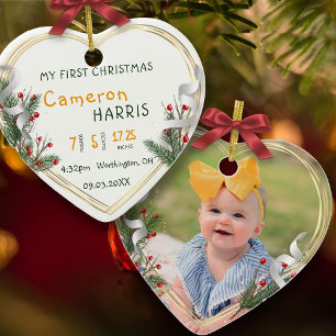 Baby 1st Xmas Birth Info Custom Photo Milestone Ceramic Ornament