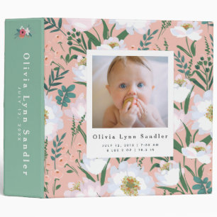Baby 1st Year Photo Album Elegant Floral Pattern Binder