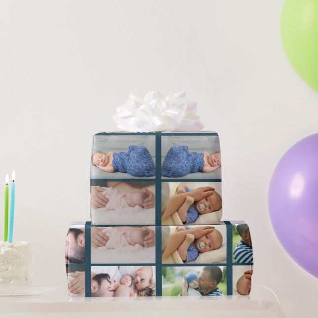 Baby 6 photo collage classic blue party wrapping paper (Party Gifts)