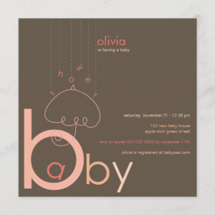 Baby a in B Belly Pink Whimsical Girl Baby Shower Invitation