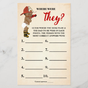 Baby AA Fireman Where were They Shower Game Card