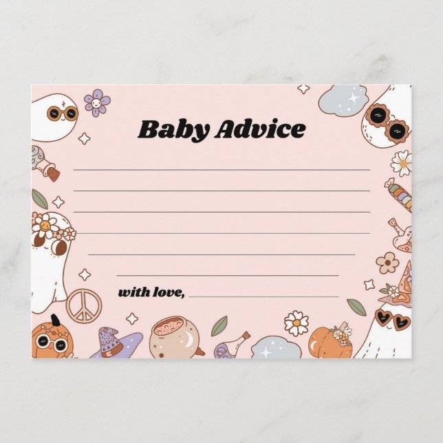 Baby Advice Groovy Halloween Baby Shower Card (Front)