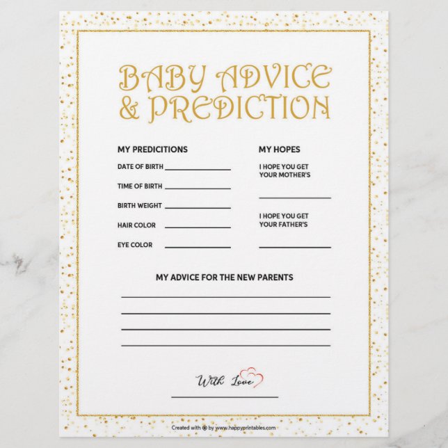Baby Advice & Prediction [Golden Sparkles] Letterhead (Front)