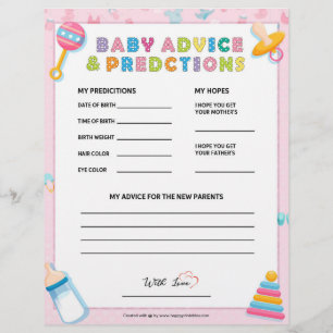 Baby Advice & Predictions [Baby Basics Pink] Letterhead