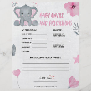 Baby Advice & Predictions [Baby Elephant [Pink]] Letterhead