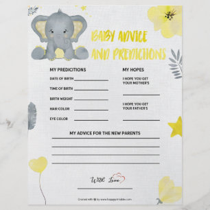 Baby Advice & Predictions [Baby Elephant [Yellow]] Letterhead