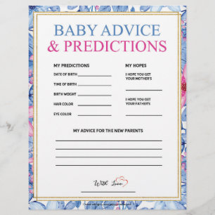 Baby Advice & Predictions [Floral Watercolors] Letterhead