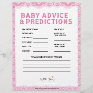 Baby Advice & Predictions [Luxury Lace [Pink]] Letterhead