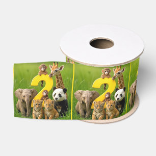 Baby African Animals With a Big Number Two Grosgrain Ribbon
