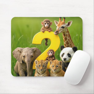 Baby African Animals With a Number Two Mouse Pad