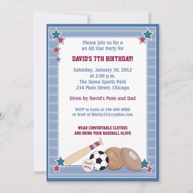 BABY ALL STARS Sports BIRTHDAY Invitation (Front)