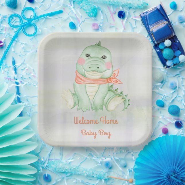 Baby Alligator Welcome Baby Boy  Paper Plate (Party)