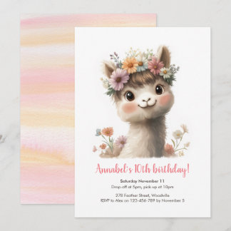 Baby Alpaca Girls Birthday Invitation