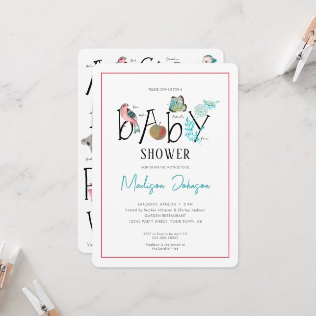 Baby Alphabet ABC Baby Shower Invitation (Front/Back In Situ)