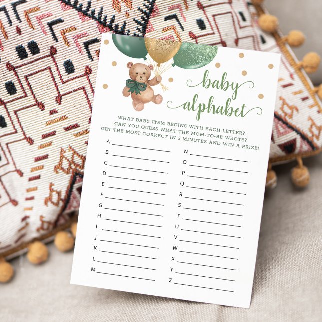 Baby Alphabet ABC Game Baby Shower Teddy Bear Card (Creator Uploaded)