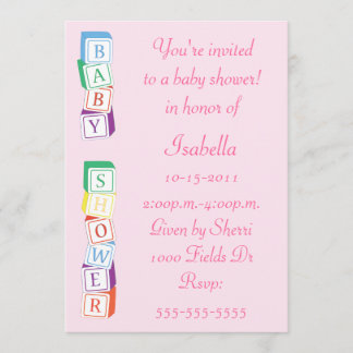 Baby Alphabet Block Girl Baby Shower Invitation