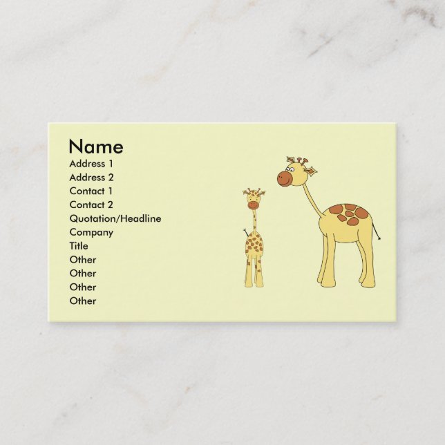 Baby and Adult Giraffe. Business Card (Front)