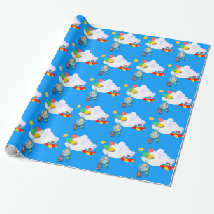 Baby and Balloons and Bear in an Airplane Wrapping Paper