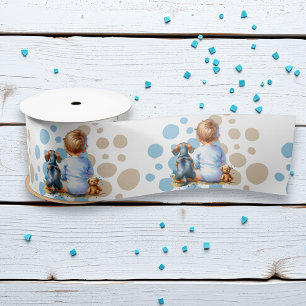 Baby and Dachshund Puppy Baby Shower Satin Ribbon