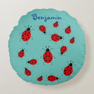 Baby and Kids, cute ladybugs, personalized Round Pillow