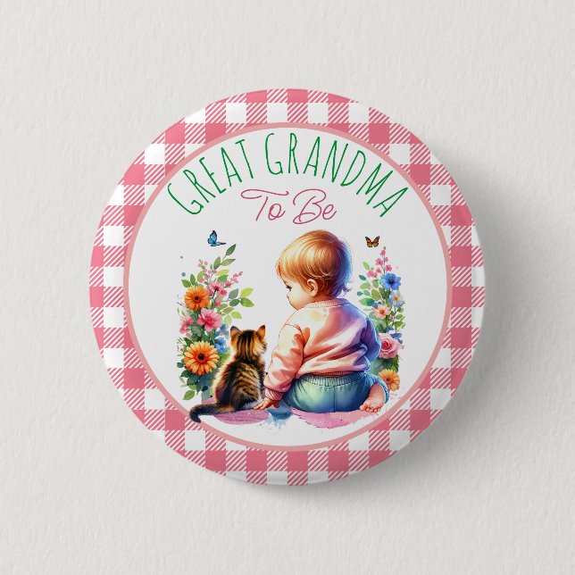Baby and Kitten | Great Grandma to be Baby Shower 2 Inch Round Button (Front)
