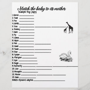 BABY AND MAMA ANIMAL MATCH GAME LETTERHEAD