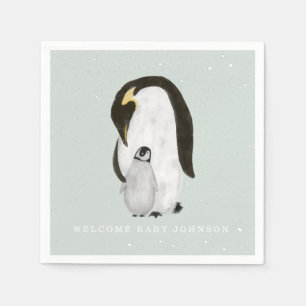 Baby and Mama Penguin Blue Winter Boy Baby Shower Napkin