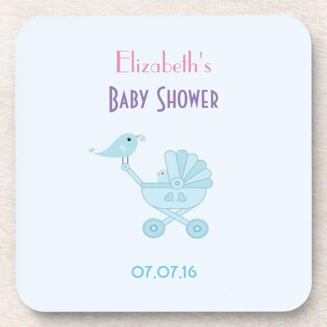 Baby and Mommy Bluebirds Baby Shower Coaster (Front)