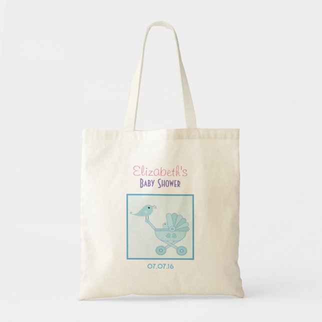 Baby and Mommy Bluebirds Baby Shower Favour Tote Bag (Front)