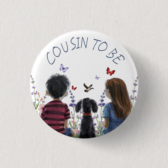 Baby and Puppy Baby Shower Cousin to be 1 Inch Round Button (Front)