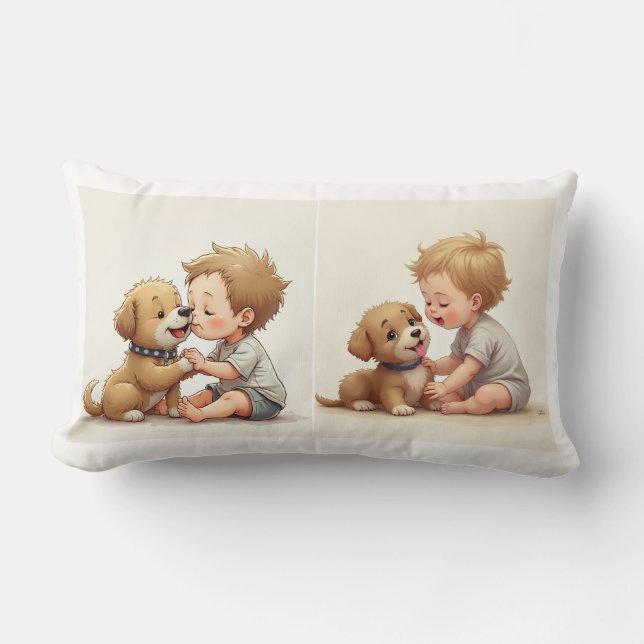 Baby and puppy Throw Pillow (Front)