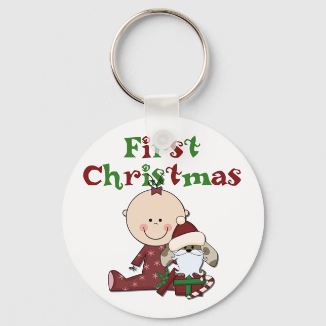 Baby and Santa Dog T-shirts Keychain (Front)