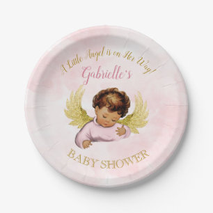 Baby Angel Girl Pink Gold Ethnic Paper Plate