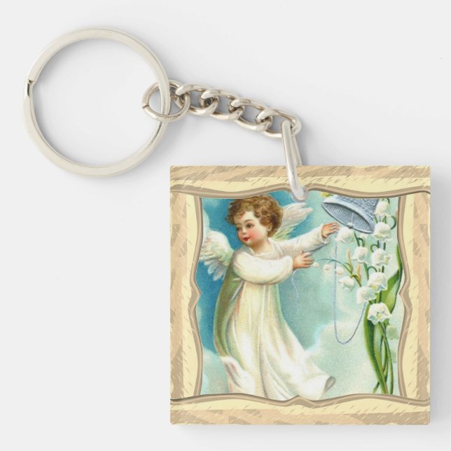Baby Angel With Blue Bell  Keychain (Front)