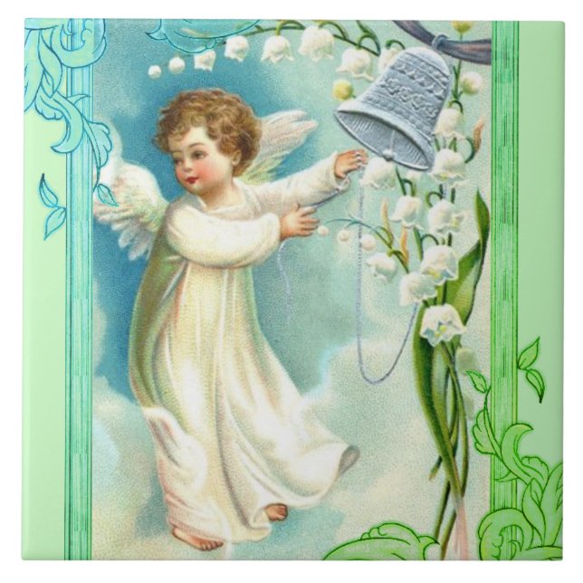 Baby Angel With Blue Bell Tile (Front)