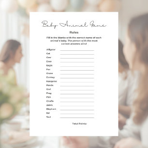 Baby Animal Game for Baby Shower with Answers Letterhead
