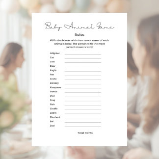 Baby Animal Game for Baby Shower with Answers Letterhead