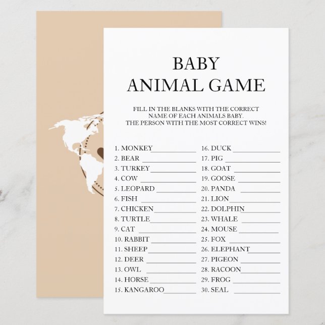 Baby Animal Game Travel Passport Baby Shower (Front/Back)