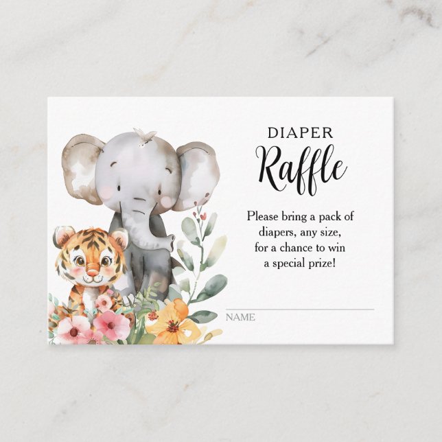 Baby Animal Jungle Safari Diaper Raffle Enclosure Card (Front)