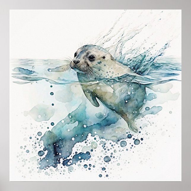Baby Animal Prints for Nursery, Cute seal poster (Front)