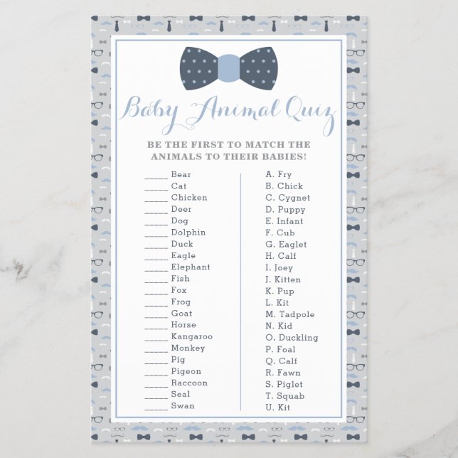 Baby Animal Quiz Baby Shower Game Flyer (Front)