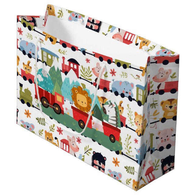Baby Animal Train Large Gift Bag (Front Angled)