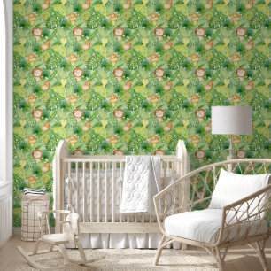 Baby Animal Tropical Leaves Nursery Peel & Stick Wallpaper