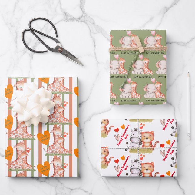 Baby Animal Valentines Wrapping Paper Sheet (Creator Uploaded)
