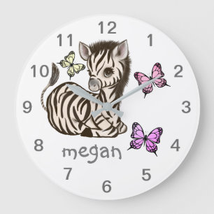 Baby Animal Zebra Butterfly Nursery Wall Clock