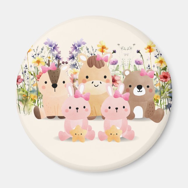 Baby Animals And Wildflower Field Magnet (Front)