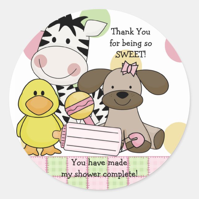 Baby Animals Baby Shower Sticker (Front)